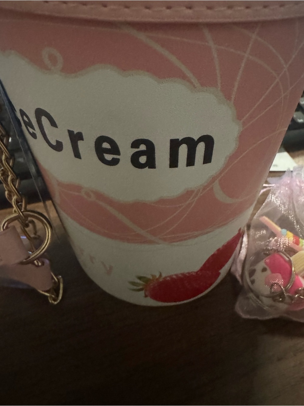 Novelty Strawberry Ice Cream Crossbody - w/assorted charms & dust bag - Picture 5 of 9